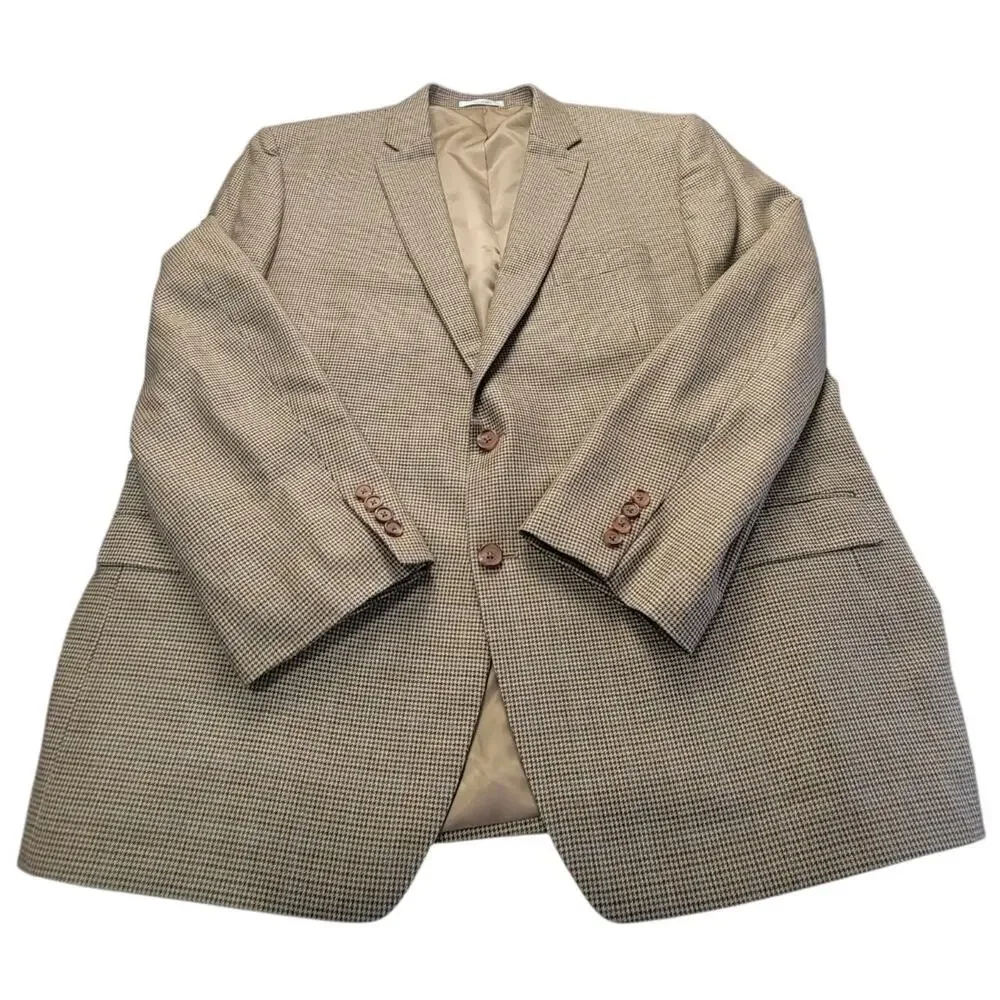 Ralph Lauren LRL Blazer Silk Wool Micro Houndstooth 50R Brown Academia Business